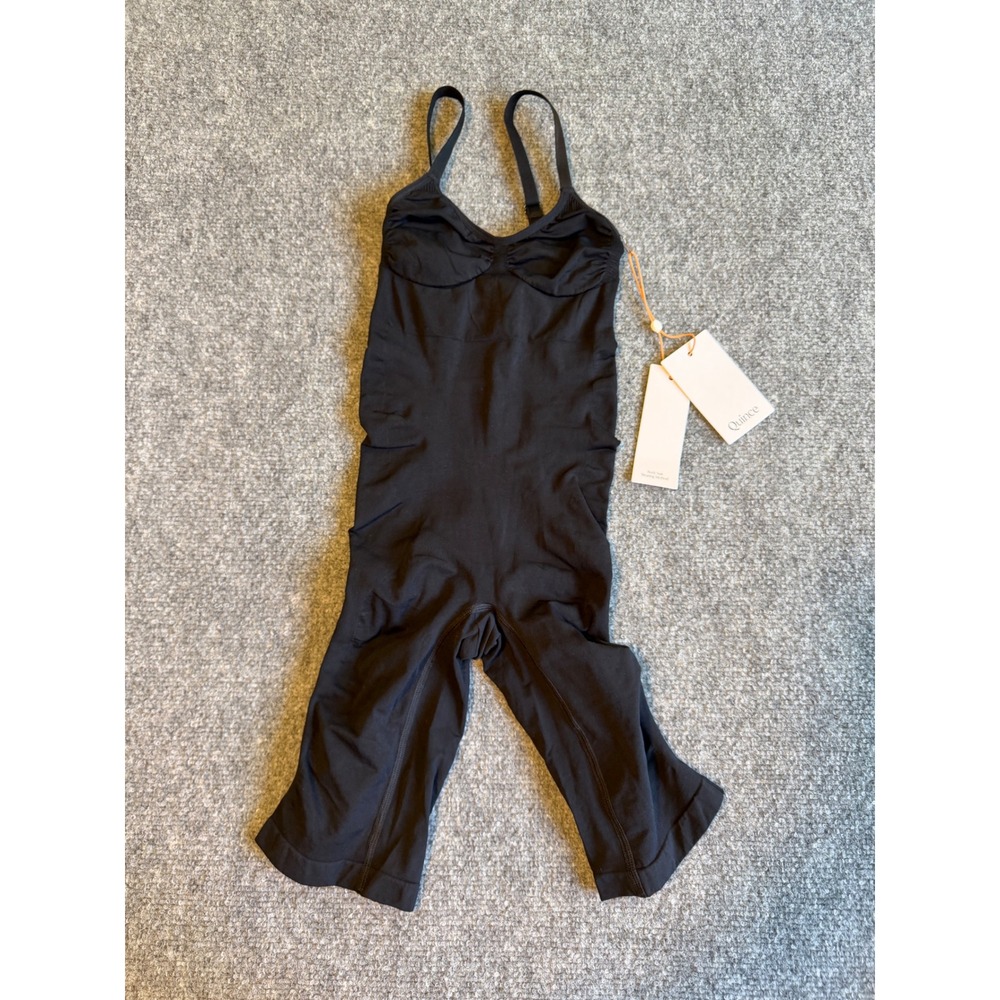 Quince Body Sculpt Mid-Thigh Bodysuit Black Size S Seamless Shapewear NWT‎